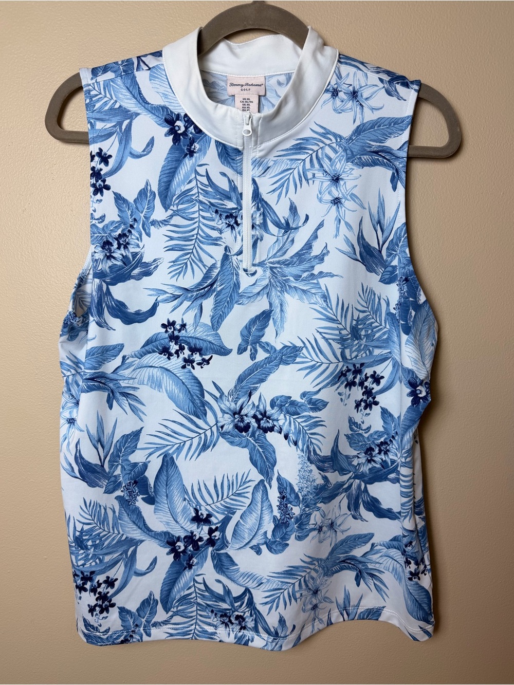 Tommy Bahama Golf Tabu Jungle Sleeveless Mock Neck Top Blue White XL EUC